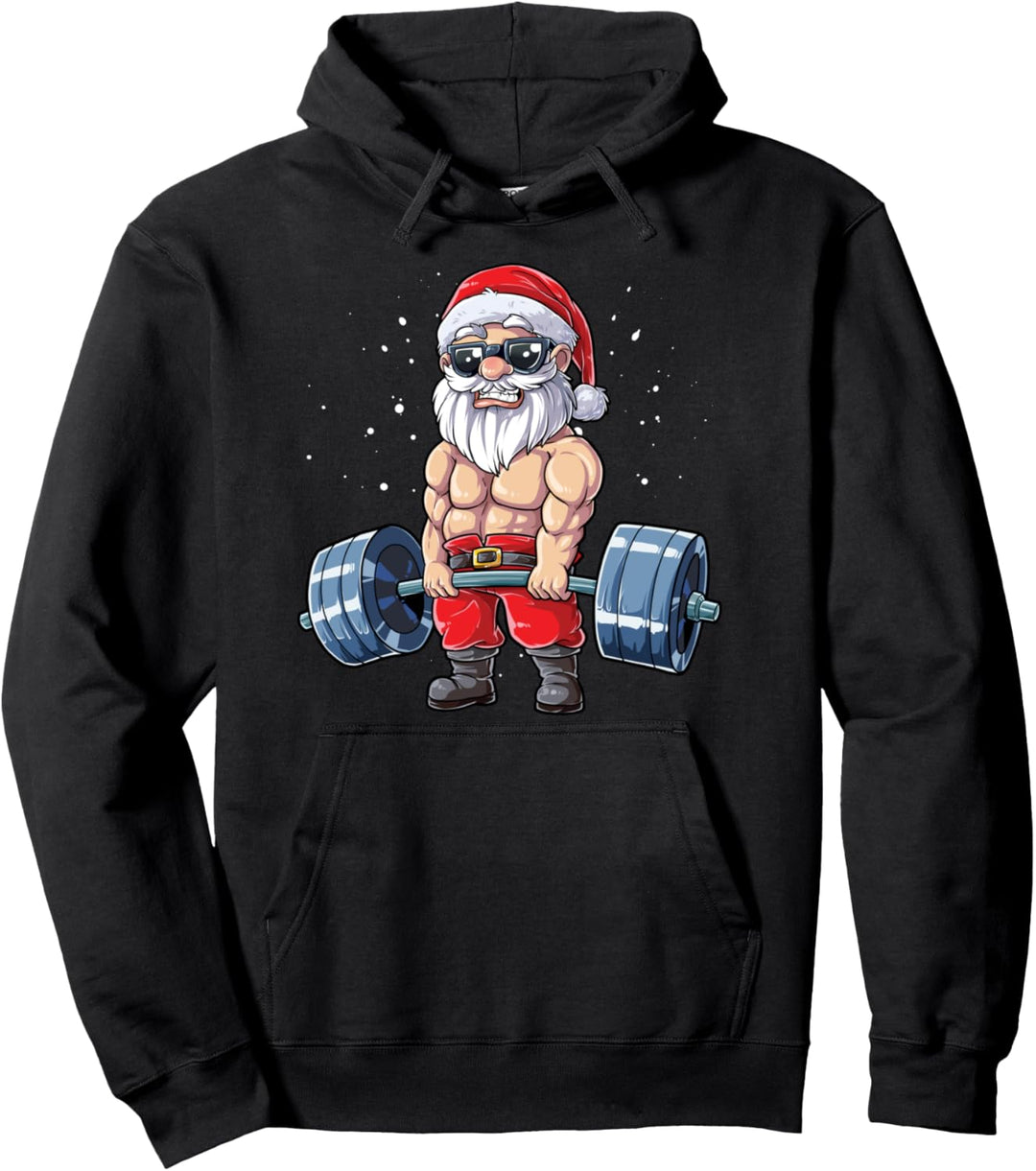Santa Weightlifting Christmas Fitness Gym Deadlift Xmas Men Pullover Hoodie