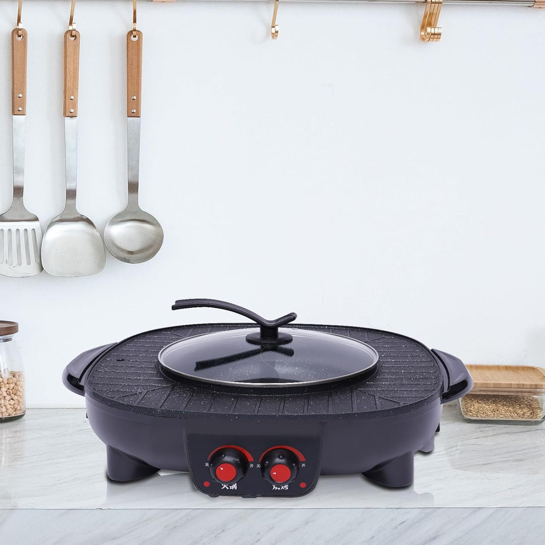 2100W Hot Pot Elektrischer,2 In 1 Hotpot und Grill,Multifunktions BBQ Elektro Hotpot Ofen Rauchfreie