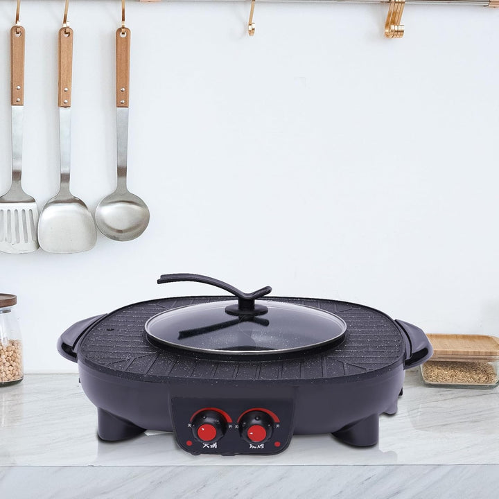 2100W Hot Pot Elektrischer,2 In 1 Hotpot und Grill,Multifunktions BBQ Elektro Hotpot Ofen Rauchfreie