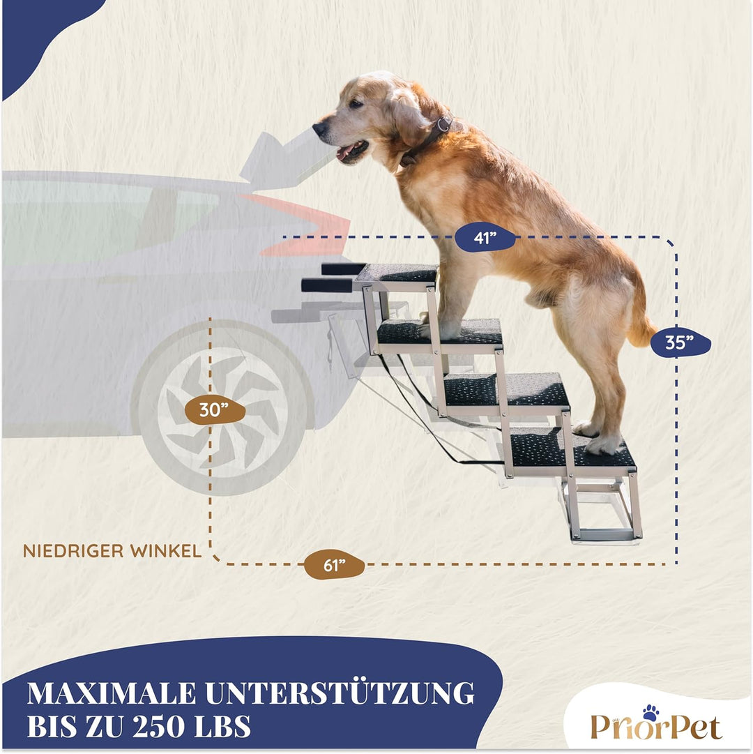 Hundetreppe Auto Klappbar – Extra breite Hundetreppe für Grosse Hunde – Für hohe Autos – Leuchtend i