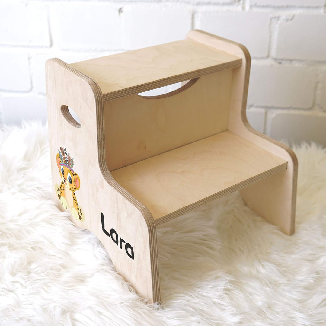 Tritthocker Kinder, Hocker aus Holz für Bad und Küche, Holzhocker personalisierter Toilettenhocker m