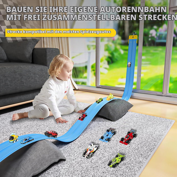 Doloowee 5M Geschwindigkeitsstrecke Rennstrecke, Flexible Rennbahn mit Saugnäpfen, DIY-Autobahn mit
