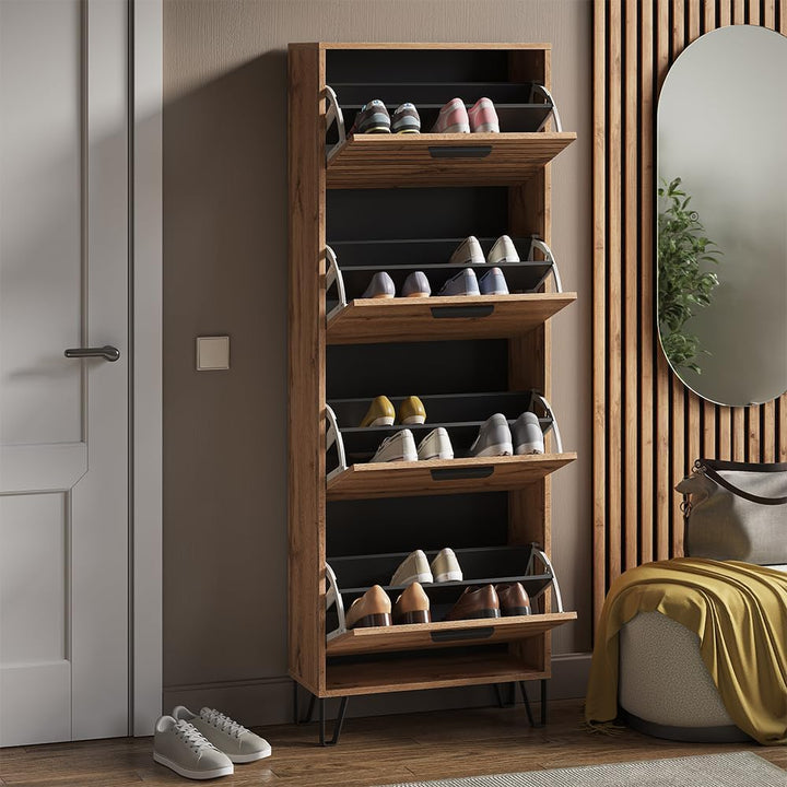 Vicco Schuhkipper Amber, Eiche Wotan, 60 x 168 cm mit 4 Fächern Schuhschrank, 4 Fächern, Schuhschran