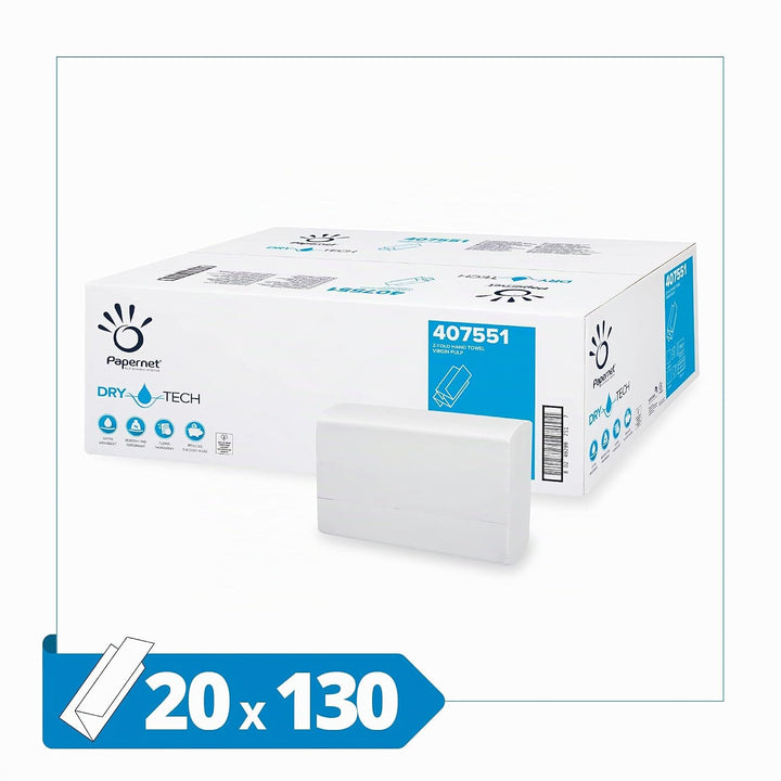 Papernet 407551 DRYTECH Z Falz Falthandtücher, Zellstoff, Wave Prägung, 2-Lagen, Weiss (VE 2600 Stue