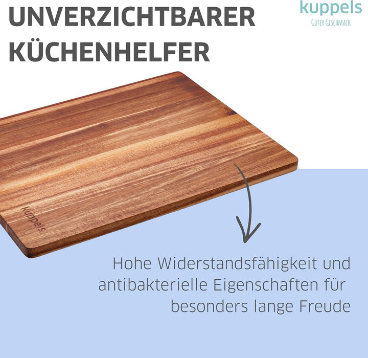 Kuppels Schneidebrett SLICE | Akazienholz | 40 x 30 x 1,5 cm | Holzbrett klingenschonend | Schneideb