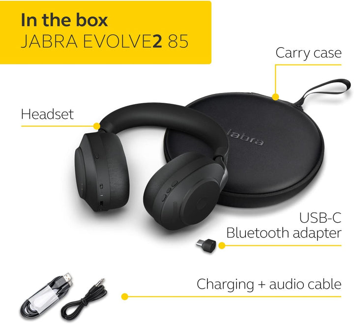Jabra Evolve2 85 Wireless PC Headset – Noise Cancelling UC Certified Stereo Headphones & Evolve2 65