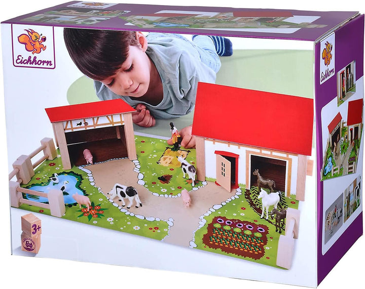 Eichhorn Bauernhof 100004309 - Bauernhof bestehend aus 2 Gebäuden, Spielplatte, Figuren, Tiere, Zäun