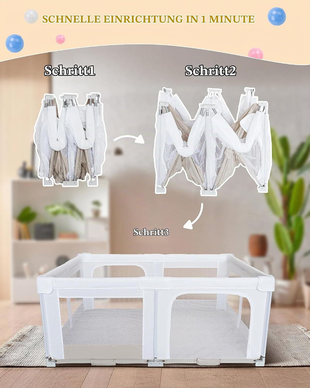 Grosser und Faltbarer Laufstall für Baby: 180 x 150 x 75 cm Playpen,für Drinnen und Draussen,mit 20