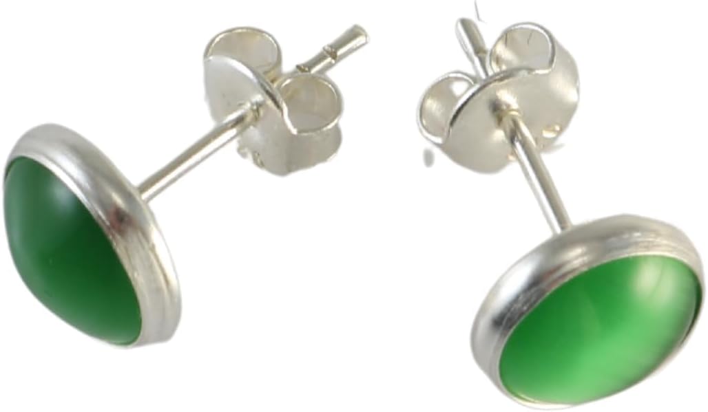 Grün Runder Stein 8,7mm Kleine Silberne Ohrstecker Ohrringe für Frauen und Mädchen - Ideal für den t