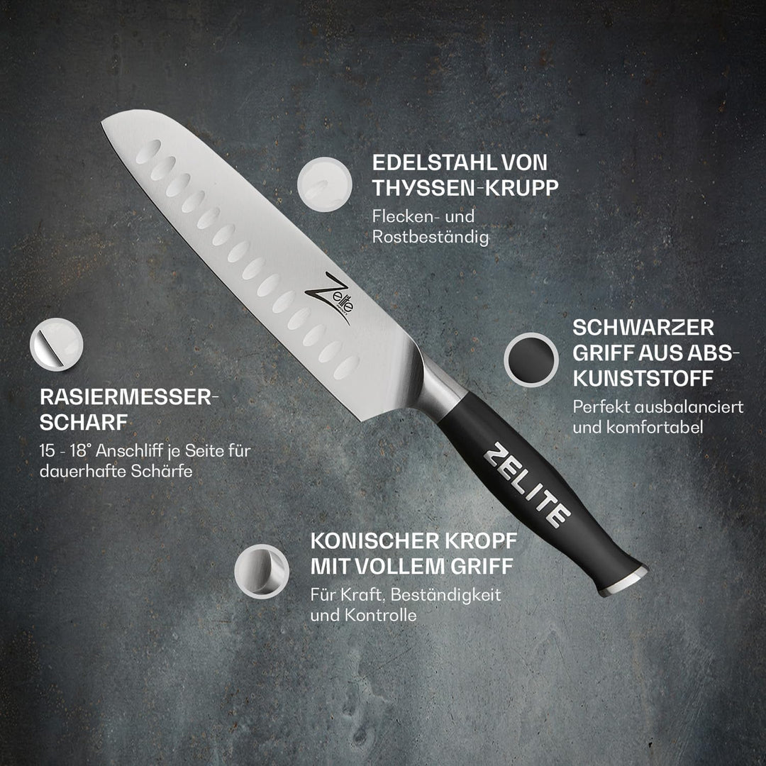 Santoku Messer 18cm – Küchenmesser der Comfort-Pro-Serie – Deutscher Rostfreier Carbonstahl - Ra-sie