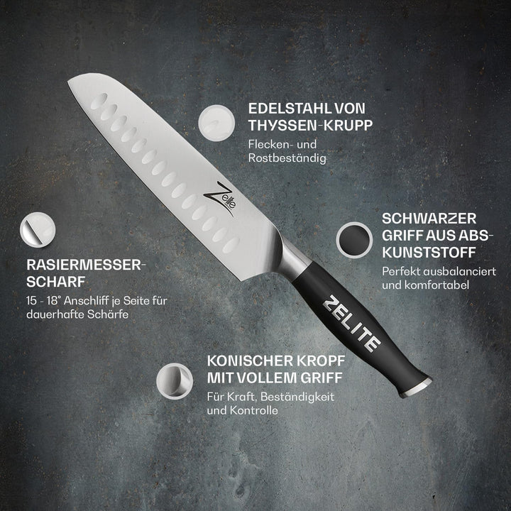 Santoku Messer 18cm – Küchenmesser der Comfort-Pro-Serie – Deutscher Rostfreier Carbonstahl - Ra-sie