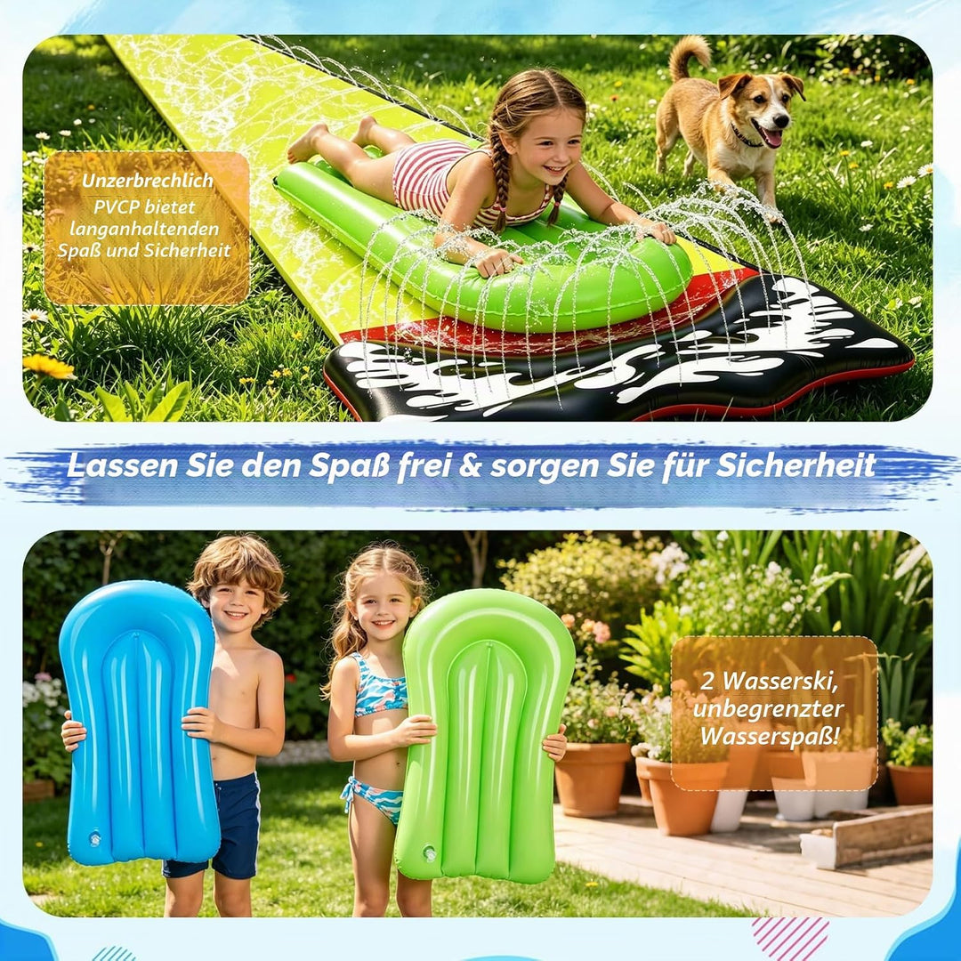 Wasserrutsche Garten für Kinder, 480 * 71cm Wasserrutschmatte mit 2 Bodyboards, Wasserrutsche Kinder