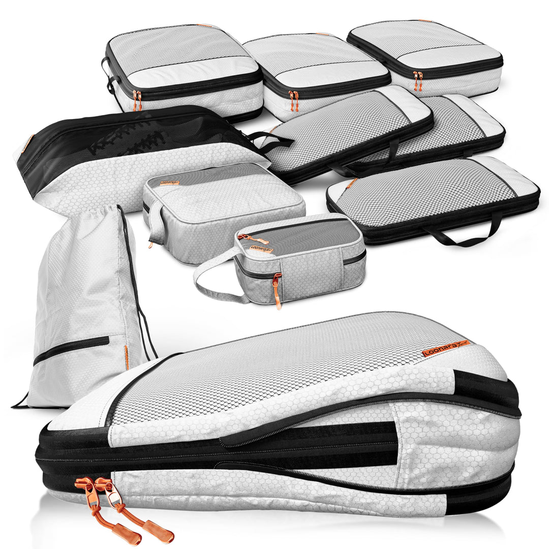 Compression Packing Cubes Set - Packwürfel Koffer Organizer Set Kompression Schwarzes 10-teilig, Sch