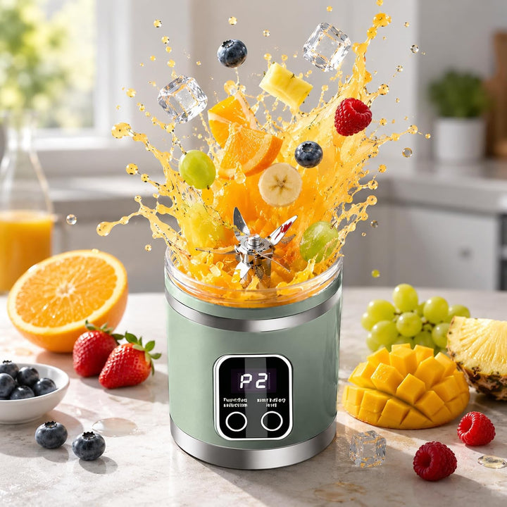 Tragbarer Mixer 450ml, wiederaufladbarer Mini-Standmixer mit LED-Display und 12 Klingen, kompakter S