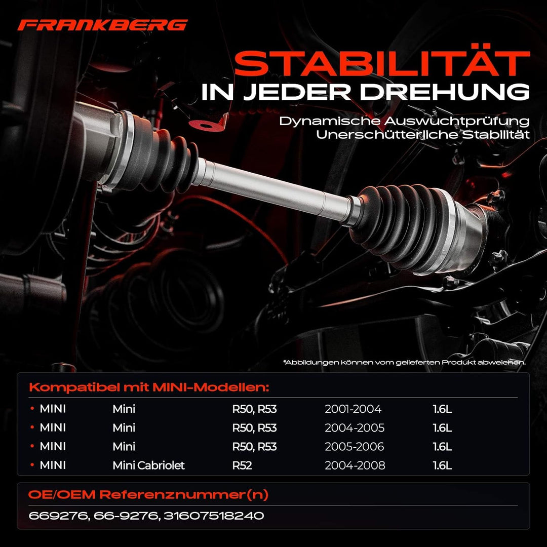 Frankberg Antriebswelle Vorne Rechts Kompatibel mit M.i.n.i R50 R53 Cooper One M.i.n.i Cabriolet R52