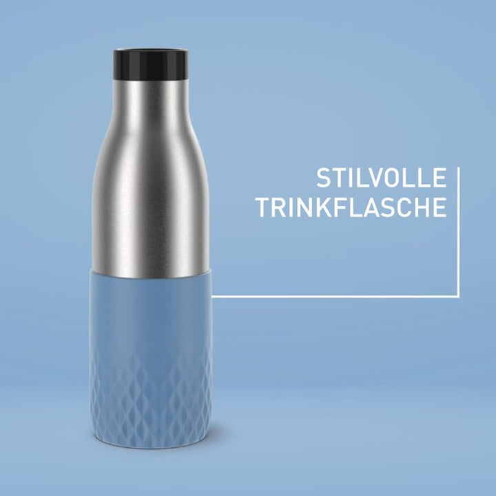 Emsa N31107 Bludrop Sleeve Trinkflasche | 0,5 Liter | 100 % dicht | Quick-Press Verschluss | Ergonom