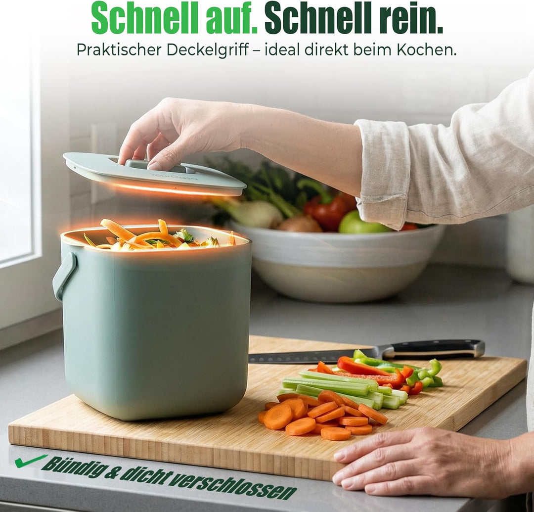 YourCasa Biomülleimer Küche 7L - Komposteimer mit herausnehmbarem Sieb & Deckel - geruchsdicht, spül