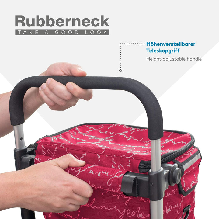 Rubberneck Einkaufstrolley - Klappbarer Einkaufswagen - Kühlfach - Höhenverstellbarer Griff - Rot, R