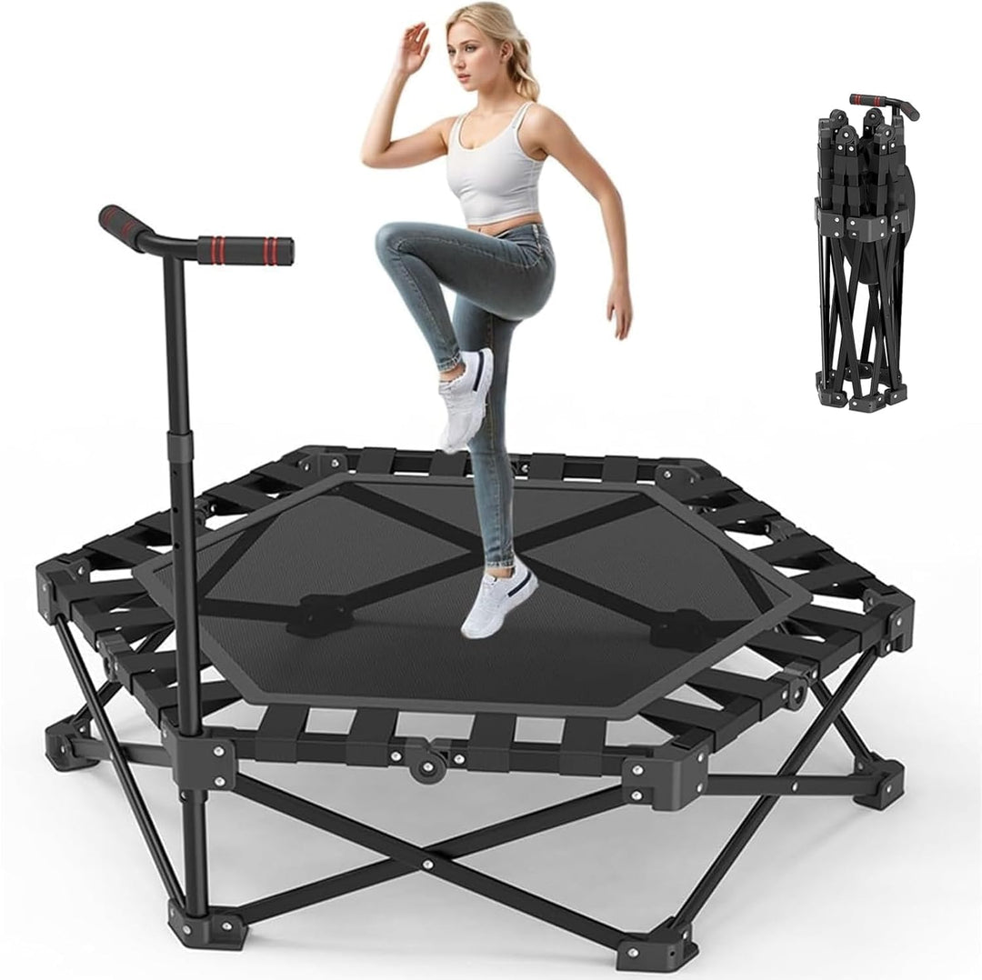 Fitness Trampolin in Studioqualität,Ø106cm Mini Indoor Trampolin für Cross Jumping bis 200kg belastb
