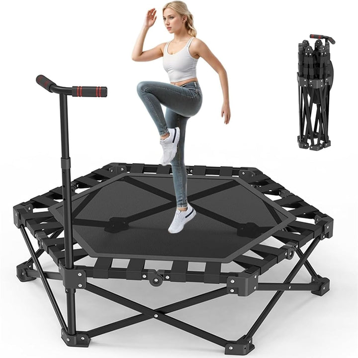 Fitness Trampolin in Studioqualität,Ø106cm Mini Indoor Trampolin für Cross Jumping bis 200kg belastb