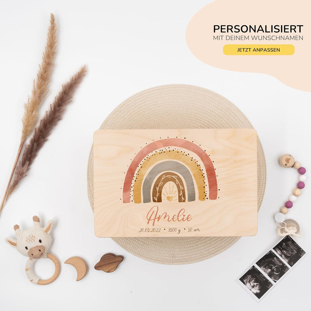 KIDSMOOD - Erinnerungsbox Baby, personalisierte Holzkiste mit Deckel, Ideal zur Aufbewahrung von Eri