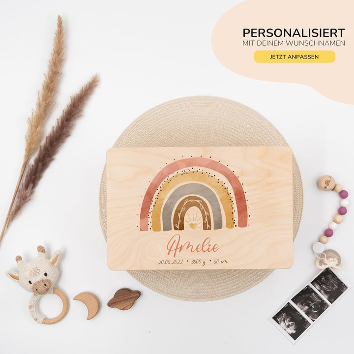 KIDSMOOD - Erinnerungsbox Baby, personalisierte Holzkiste mit Deckel, Ideal zur Aufbewahrung von Eri