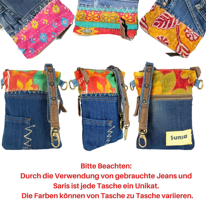 Sunsa Kleine Damen Umhängetasche. Crossbody aus Recycelte Jeans &amp; Baumwolle | Mini Nachhaltige Jeans