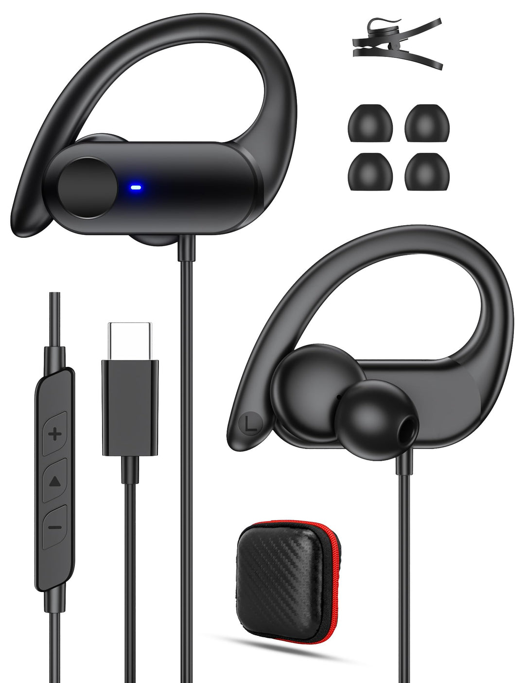 Open Ear Kopfhörer USB C mit Kabel für iPhone 17Pro 16e,Typ C Kopfhörer Over Ear Haken Headset mit M
