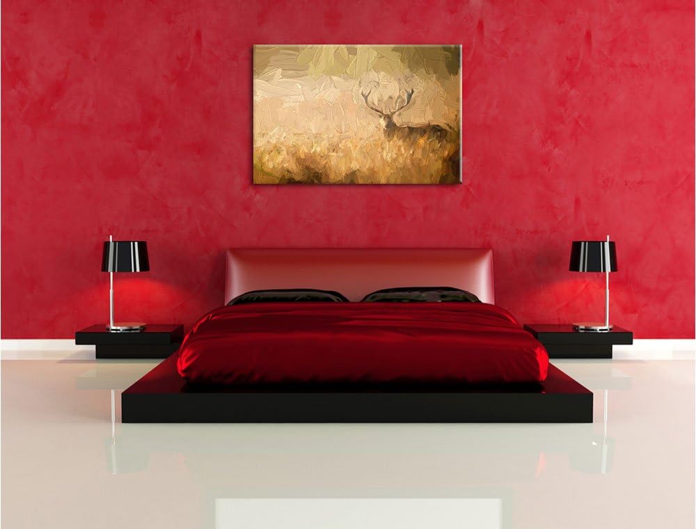 Pixxprint Rotwild Hirsch im Nebel Kunst Pinsel Effekt, Format: 100x70 auf Leinwand, 100x70