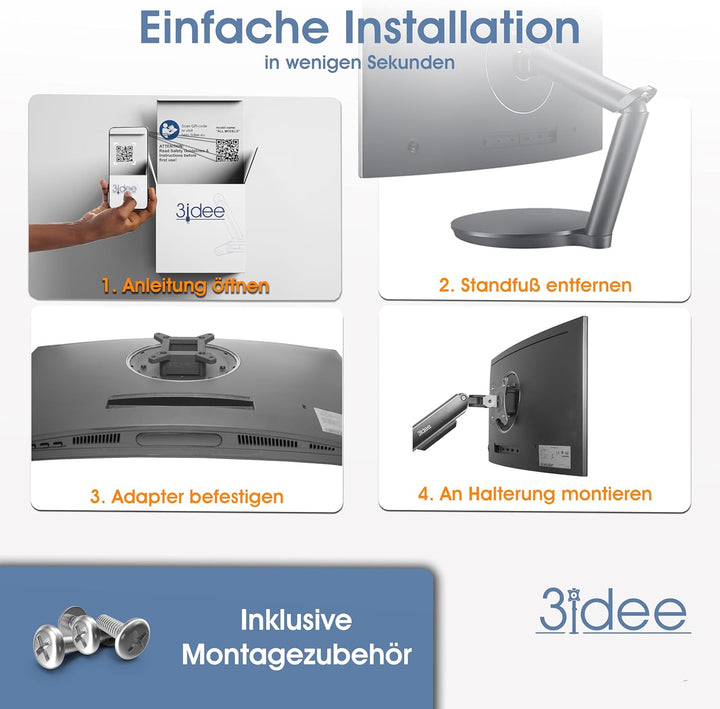 3IDEE VESA Adapter, VESA Mount für Samsung Curved LED Monitor (C24FG70, C24FG73, C27FG70, C27FG73, L