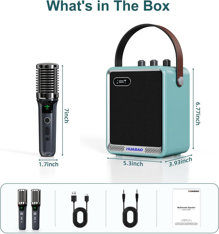 Karaoke-Anlage mit 2 drahtlosen Mikrofonen, tragbarer Bluetooth-Lautsprecher mit Mikrofon, kompakter