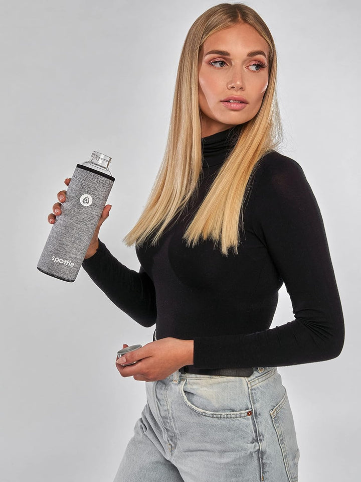 spottle Trinkflasche aus Glas 1l - Glasflasche 500ml - 750ml - 1 liter mit Neoprenhülle - Schutzhüll