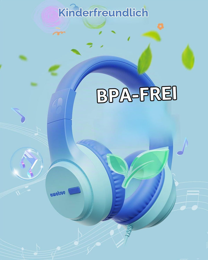 Kinder Kopfhörer, 74/85/94dB Sichere Lautstärke Kopfhörer Kinder mit Kabel, Stereo Sound, Faltbare,