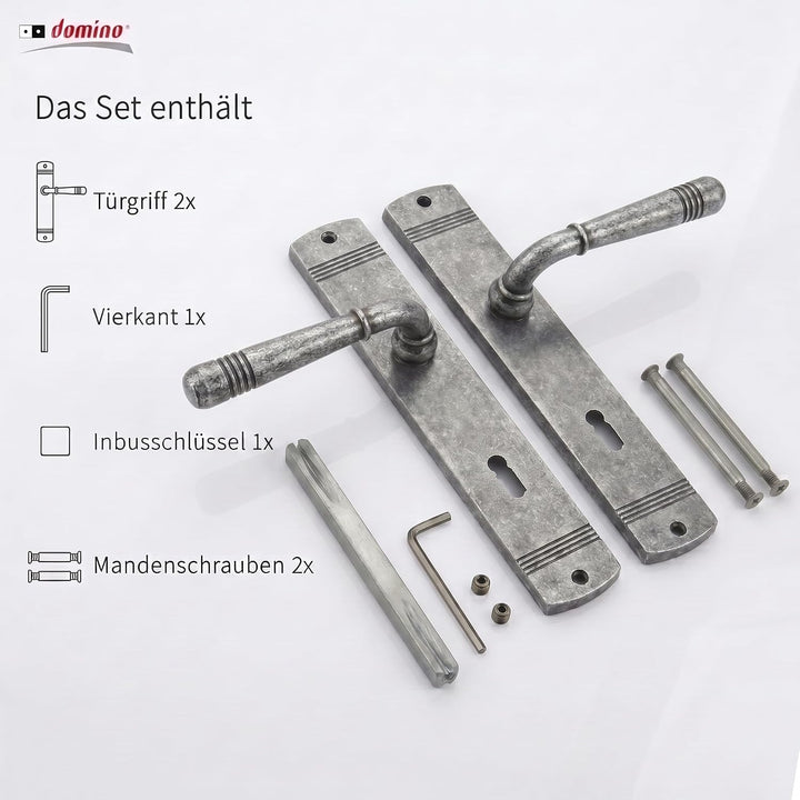 domino Türgriff 72 Drückergarnitur BB-Buntbart Set Langschildgarnitur Türklinke für Zimmertür, Bürot