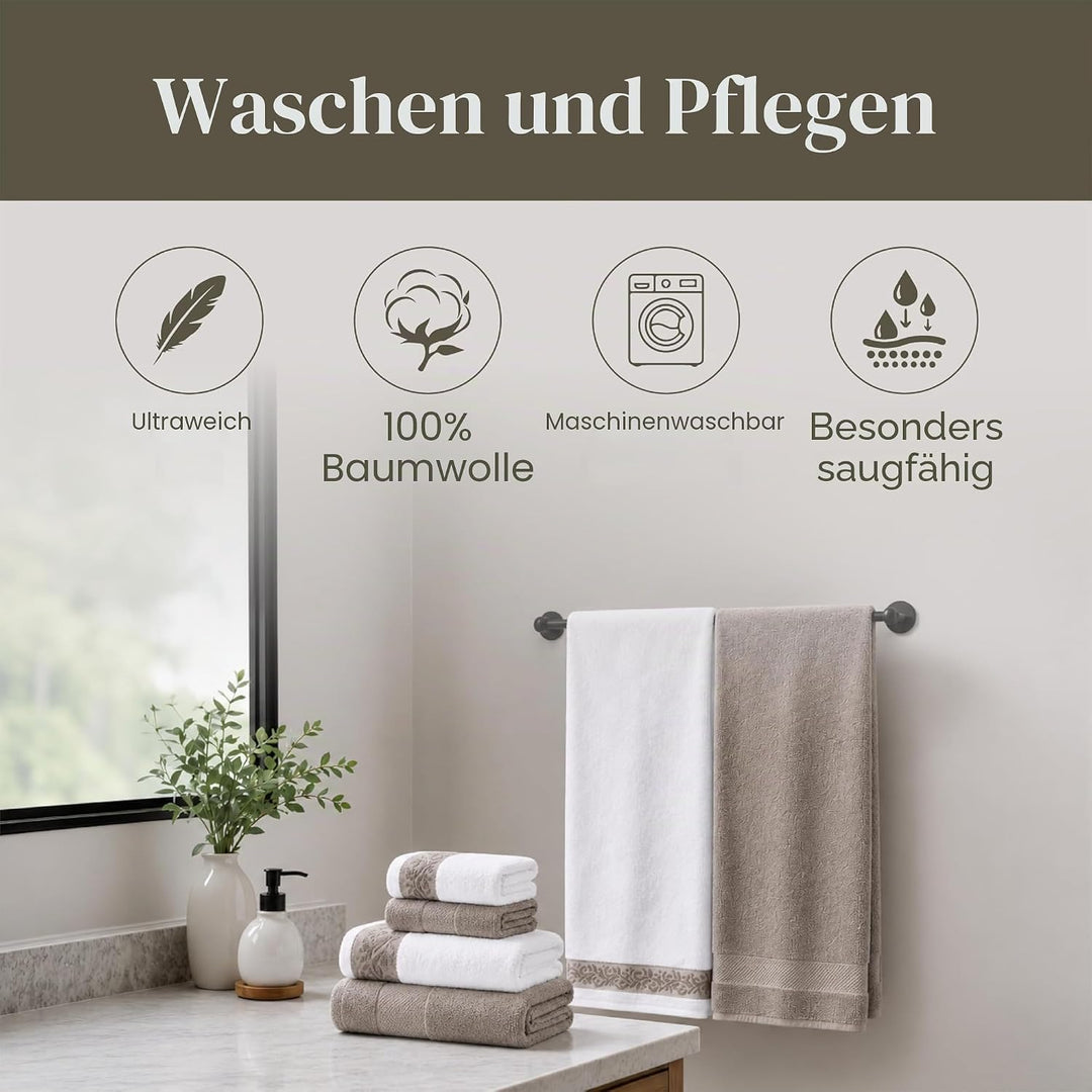 Modern Threads 600 g/m² Handtuch-Set mit Filgree Jacquard Bordüre Taupe Standard Taupe, Standard Tau