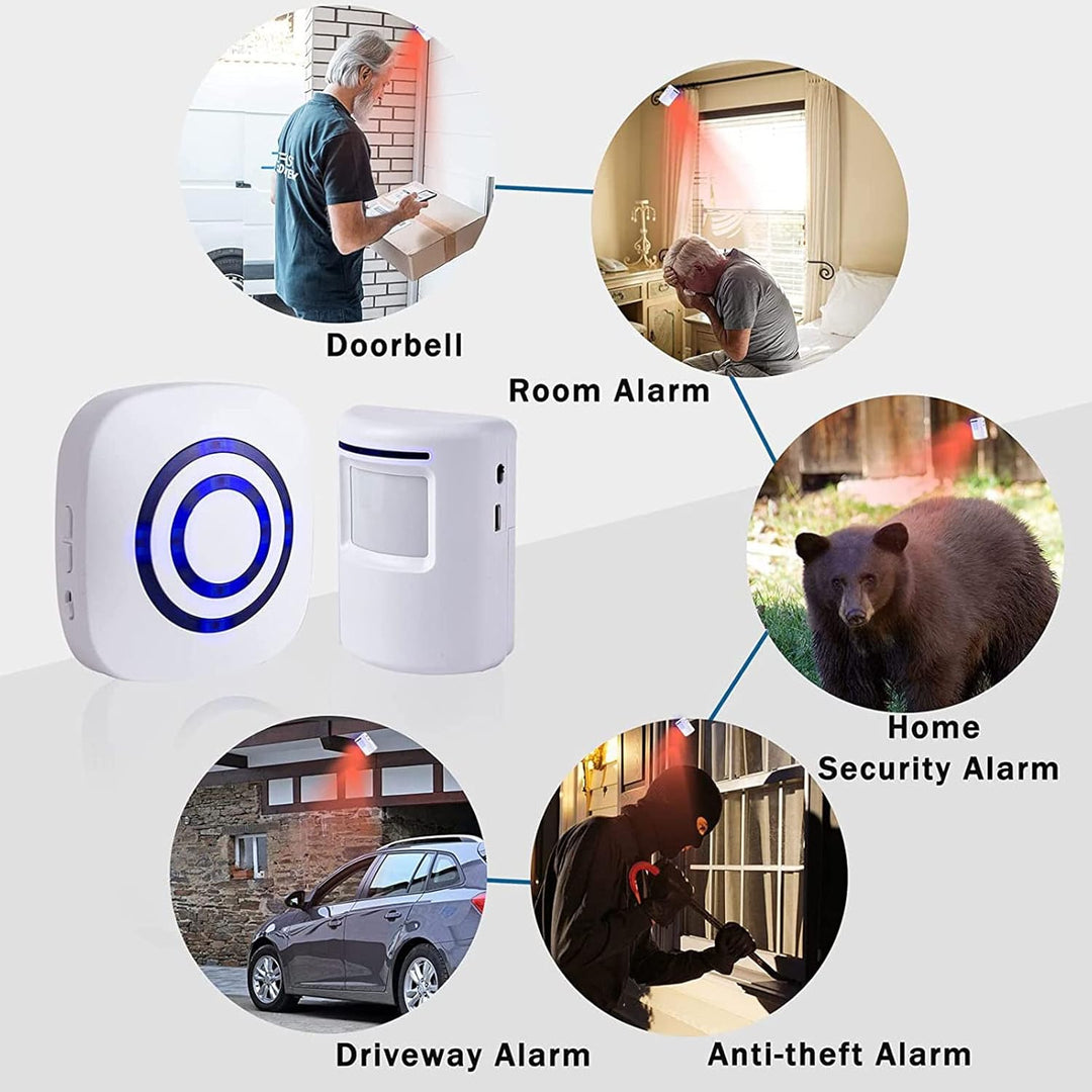 Bewegungsmelder Durchgangsmelder Alarm Katzenklingel Funkalarmanlage Set mit Plug-in-Empfänger und P