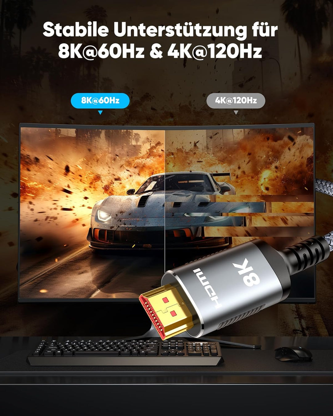 Highwings HDMI Kabel 8K 10M, HDMI 2.1 Kabel 48Gbps Ultra Highspeed 8K@60Hz 4K@120Hz 7680P HDR10 eARC