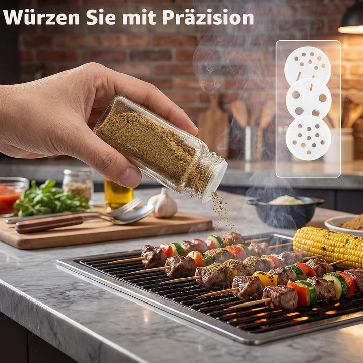 12pcs Gewürzgläser Eckig mit Edelstahldeckel, 120ml Glasbehälter mit Streueinsatz, Luftdichte Gewürz