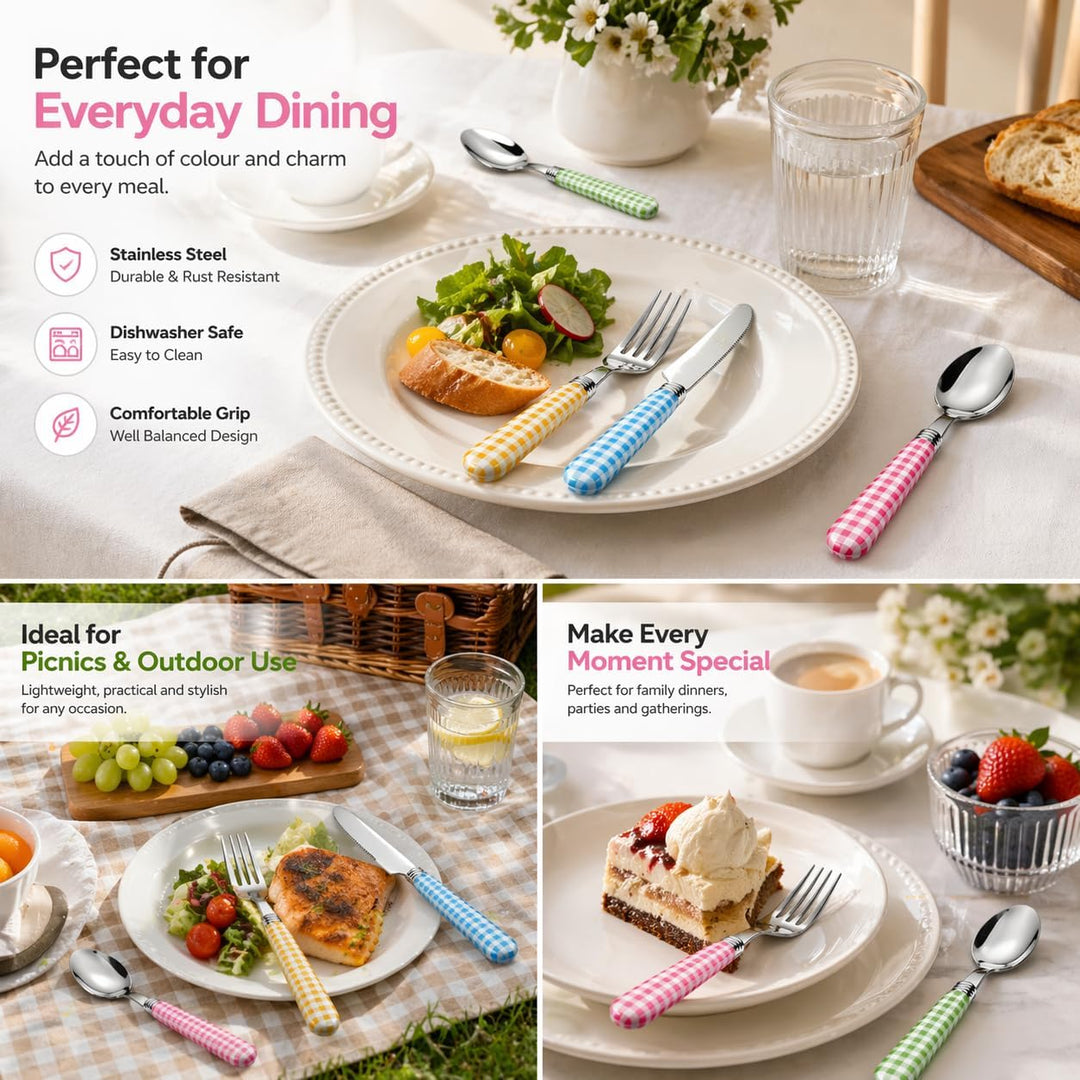 Exzact Besteck-Set, 20-teilig, Edelstahl, karierte Griffe, spülmaschinenfest, für 4 Personen 20pcs G