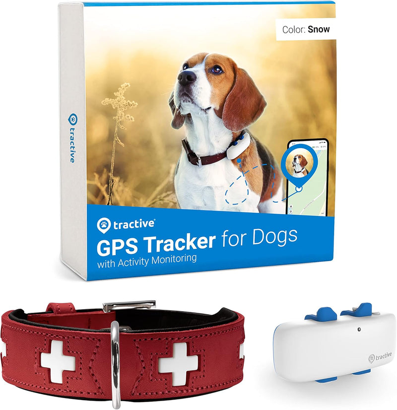 HUNTER Halsband Swiss S-M (47), rot/schwarz, Tractive GPS Tracker für Hunde (Weiss), GPS mit unbegre