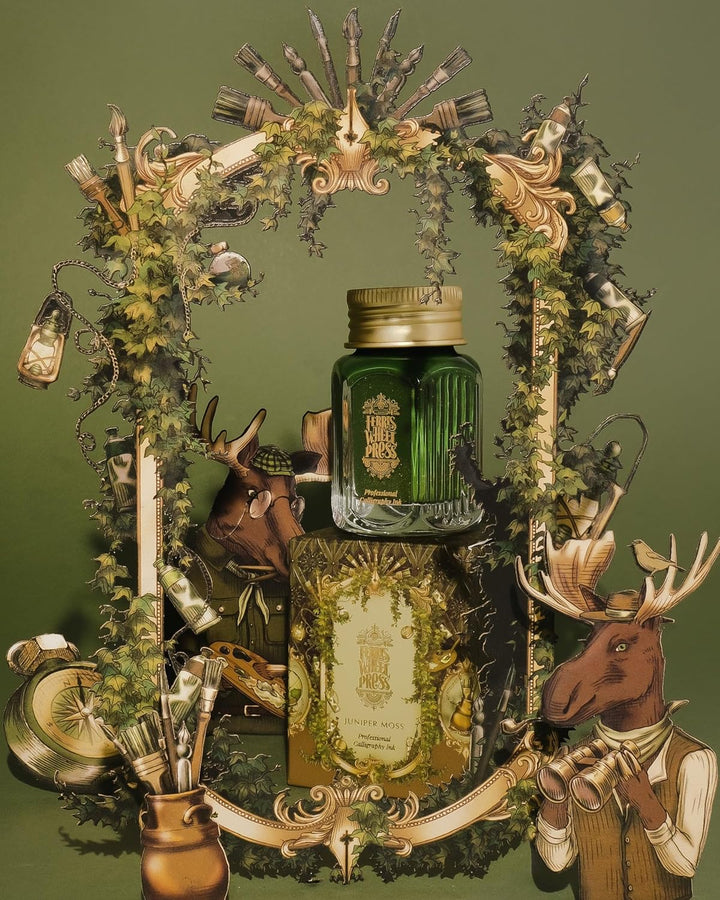 Ferris Wheel Press Calligraphy Ink | Moss green with gold shimmer | 28ml, Moss green with gold shimm