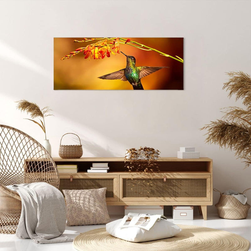 Panorama Bilder auf Leinwand 100x40cm Leinwandbild Kolibri Vogel Sommer Gross Wanddeko Bild Schlafzi