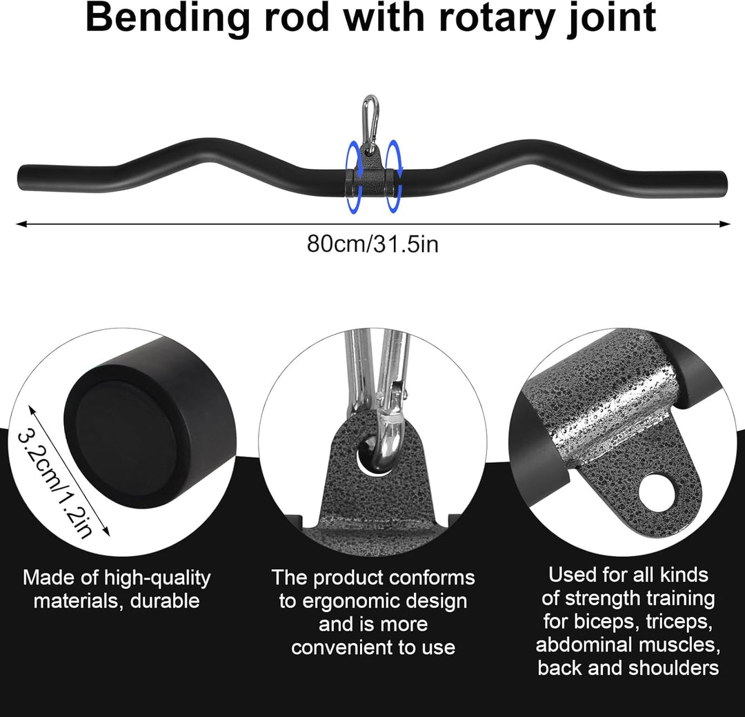 Latzugstange 80 cm, Bizeps Stange Schwarz, Trizeps Stange, Zugstange Fitness mit Drehgelenk für Zuha