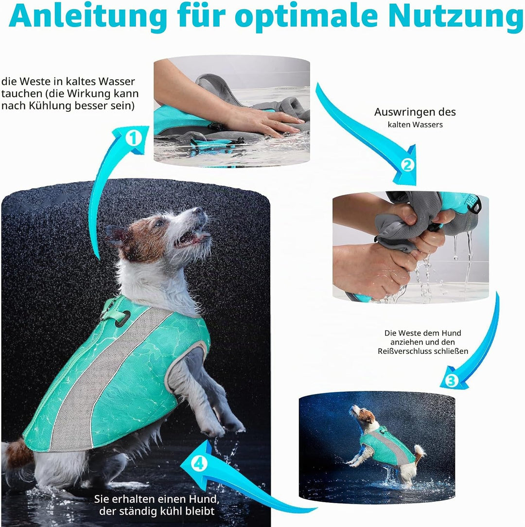 Kühlweste für Hunde mit Doppelten Verstellbaren Reissverschlüssen, Atmungsaktiv Sonnenschutz Kühlwes
