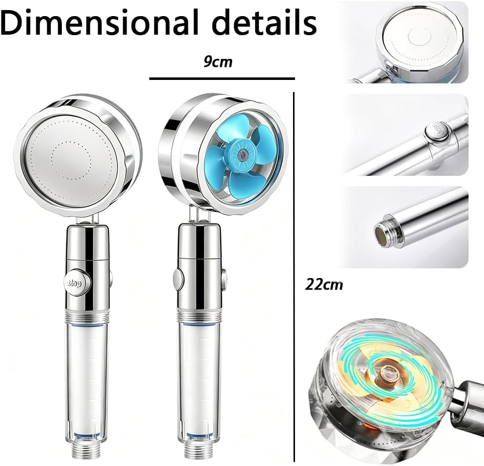 2 Stück Propeller Duschkopf 360° Drehbar mit 6 Filtereinsätzen, Wassersparender Druckerhöhender Hand