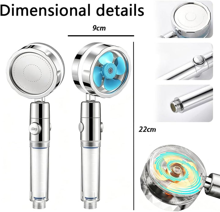 2 Stück Propeller Duschkopf 360° Drehbar mit 6 Filtereinsätzen, Wassersparender Druckerhöhender Hand