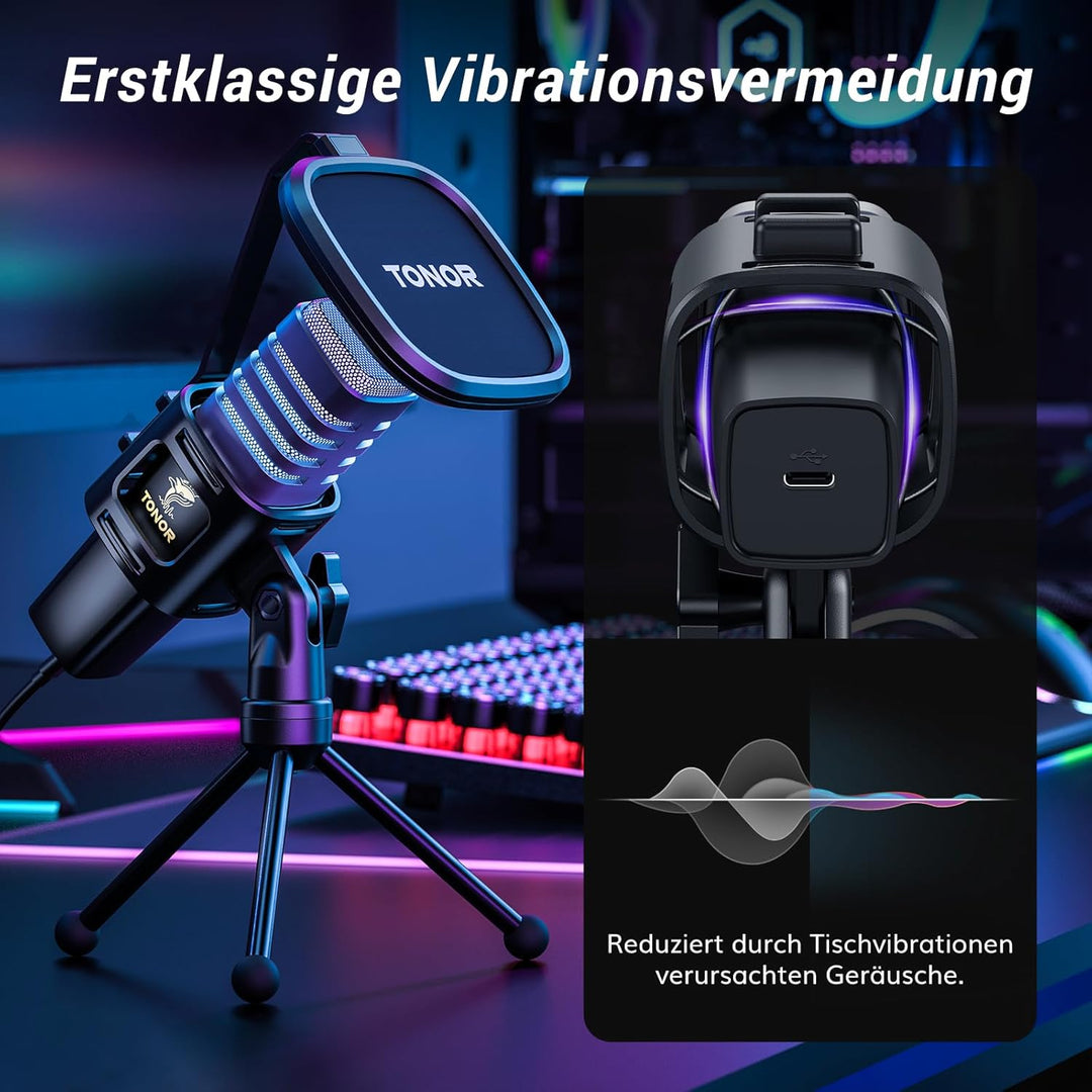 TONOR Gaming USB Mikrofon PC RGB Microphone Streaming Podcast Studio Nierencharakteristik Kondensato