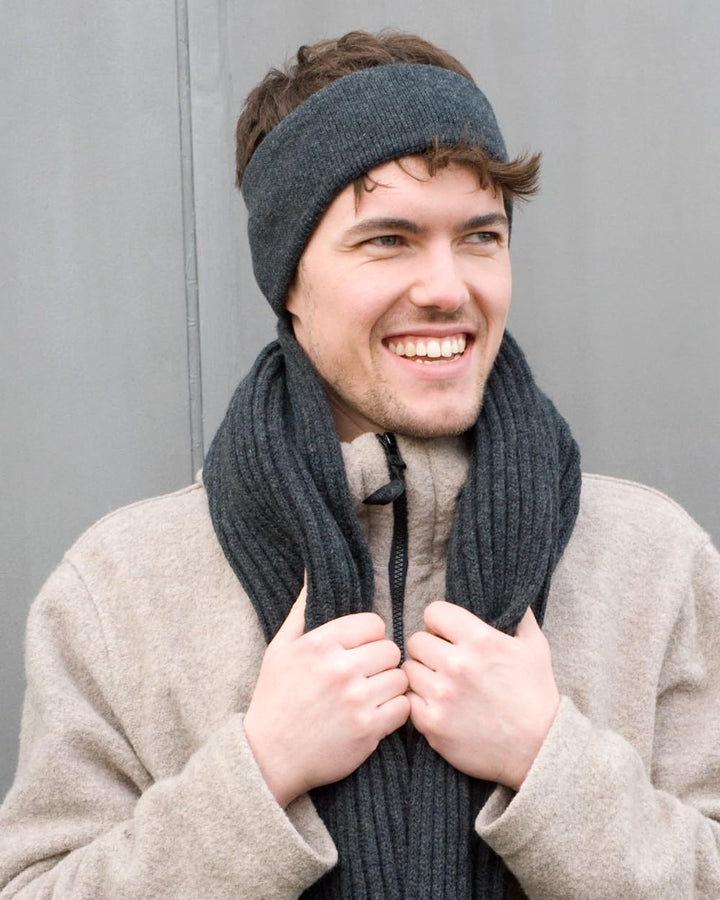 FosterNatur, Merino Stirnband mit Ohr, 100% Wolle (Baumwollfutter) Anthrazit, Anthrazit