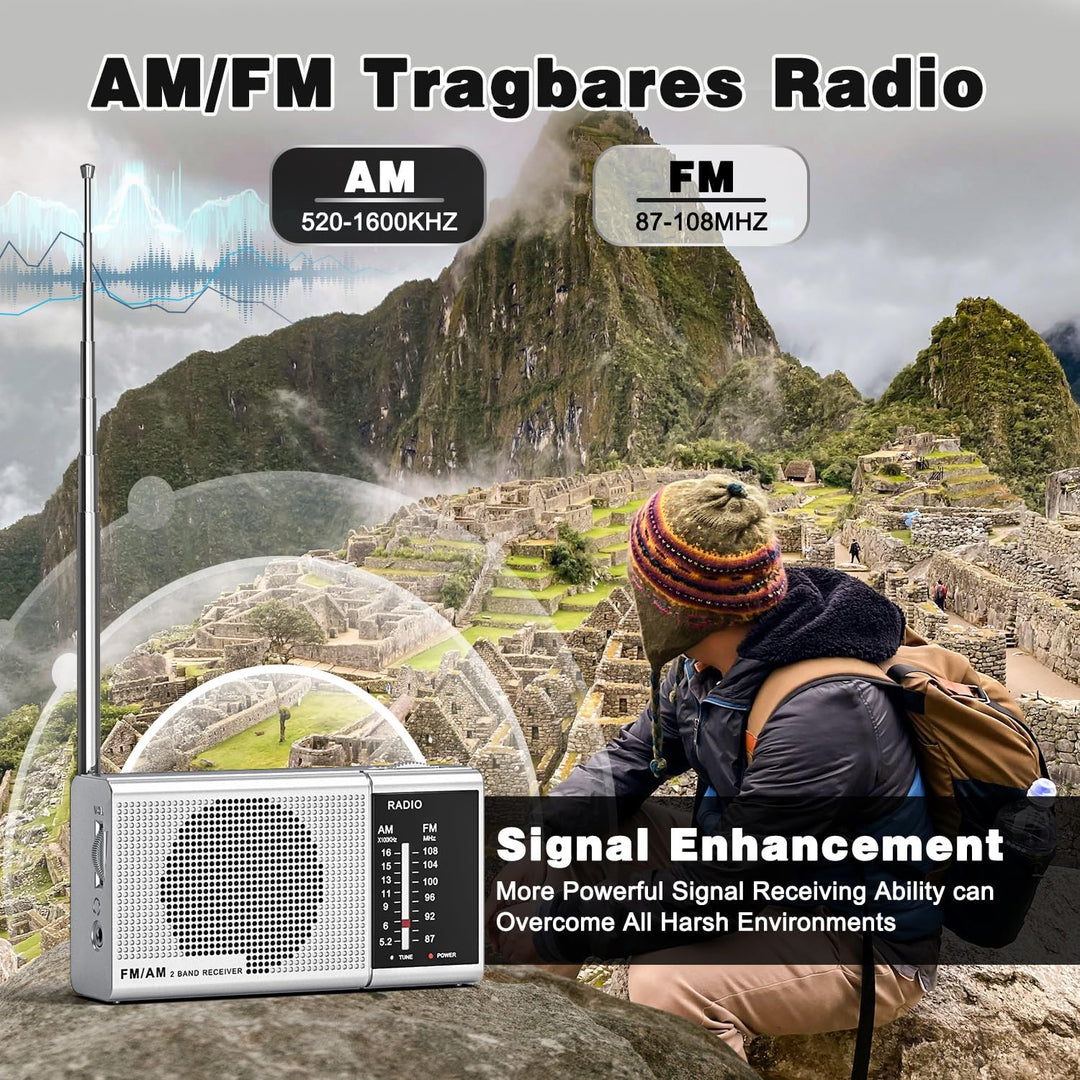 Tendak Klein Radio Batteriebetrieben AM FM, Transistorradio Tragbares Radio mit Grossartiger Empfang