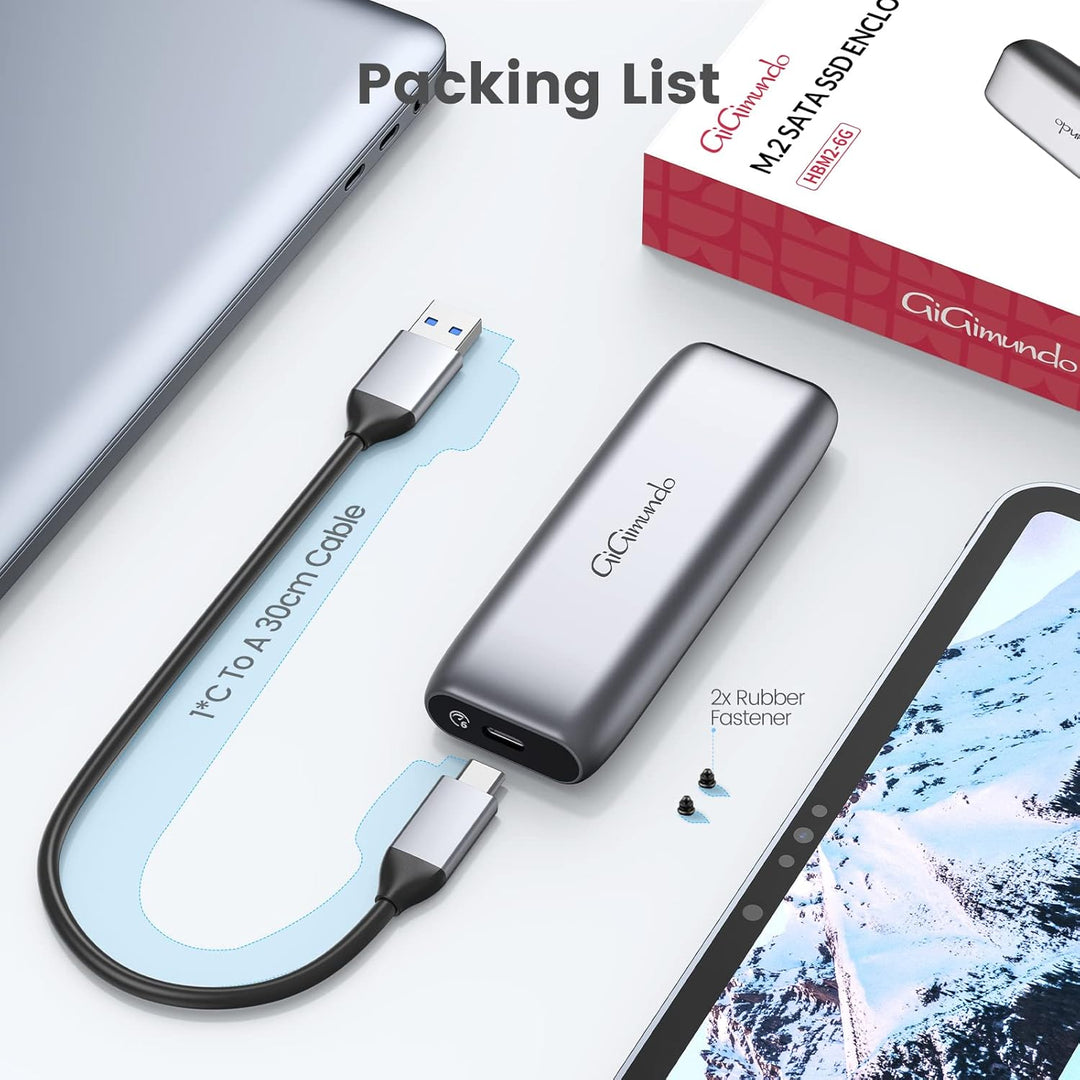 GiGimundo M.2 USB C Aluminium SSD-Gehäuse, USB 3.1 auf M.2 SATA NGFF SSD Case (6 Gbit/s) mit UASP, u